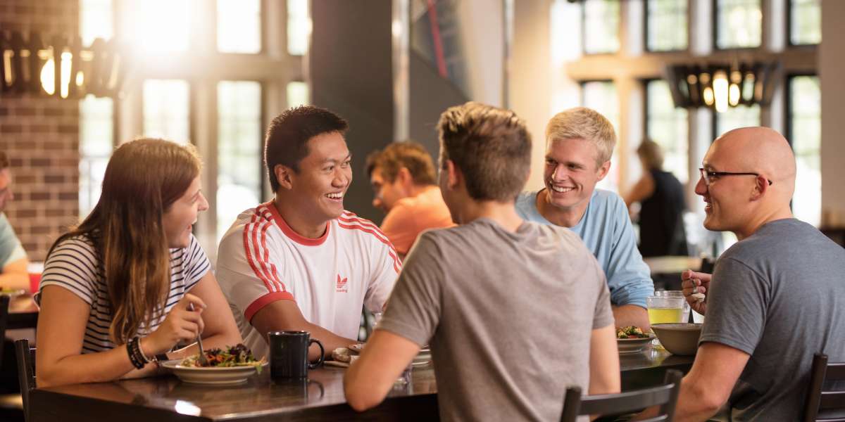 Students sitting together at a dining hall