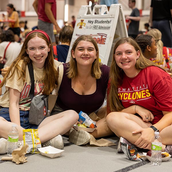 A group of students pose for a photo during Welcome Week.