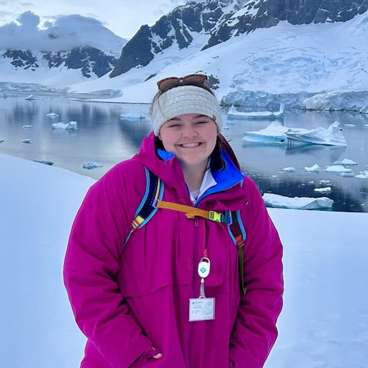 M-K Russell studied abroad in Antarctica. Here she is pictured there. 