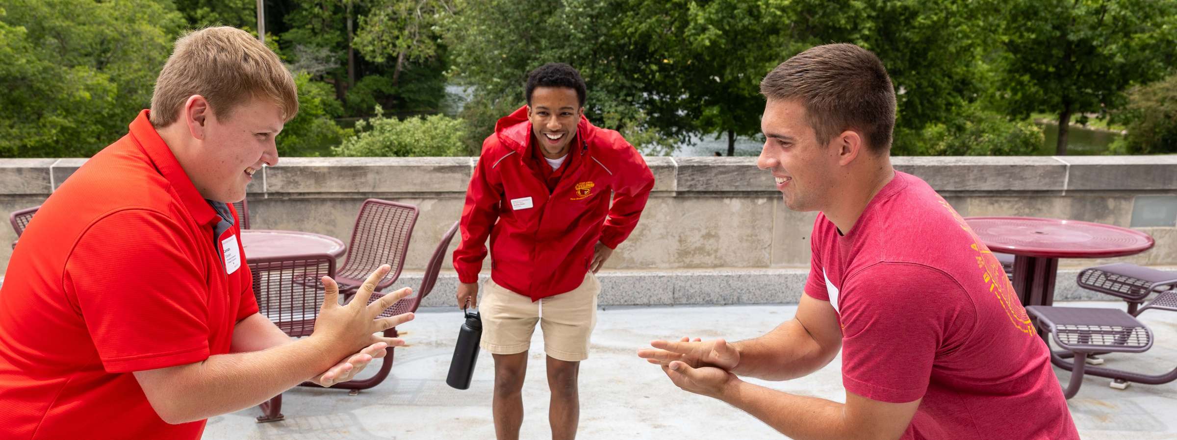 Students playing a game at orientation. 