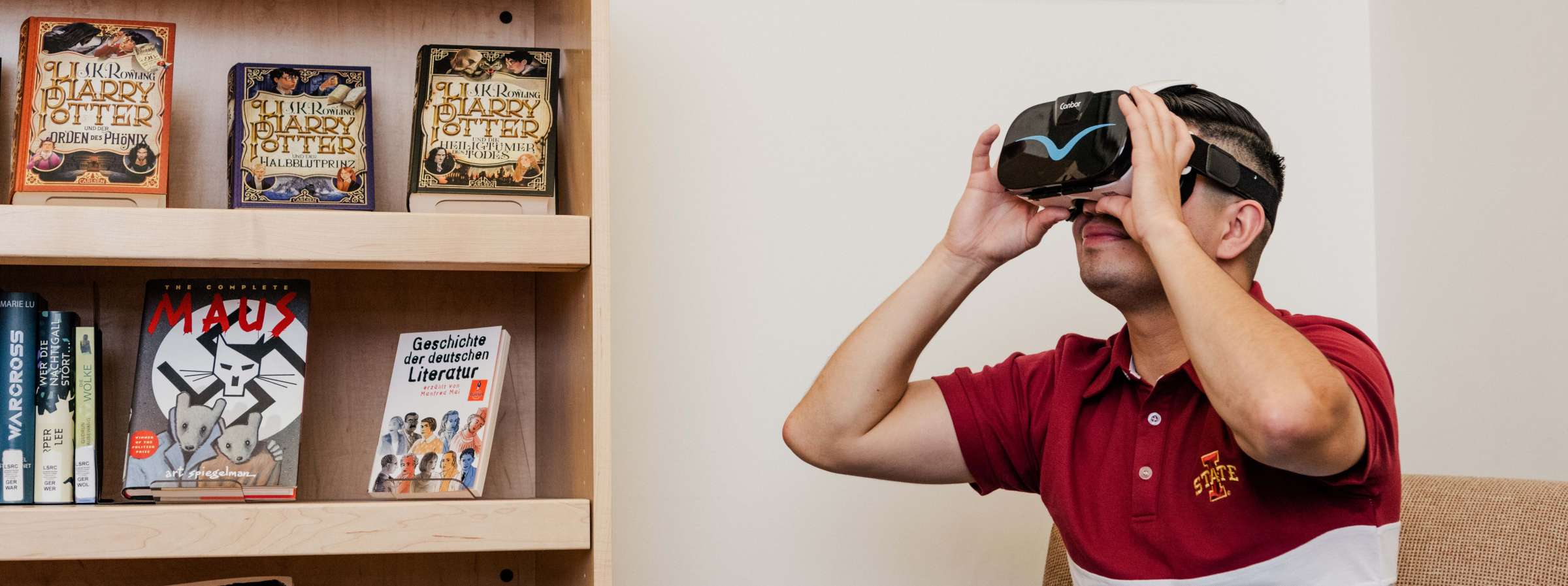 A student using a virtual reality headset