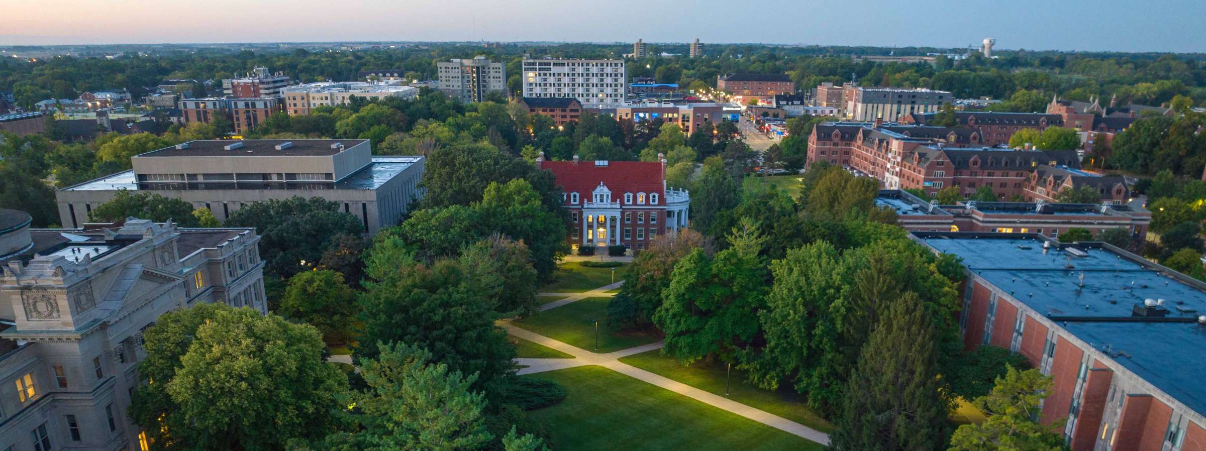 Photo of West Campus in the summer via drone